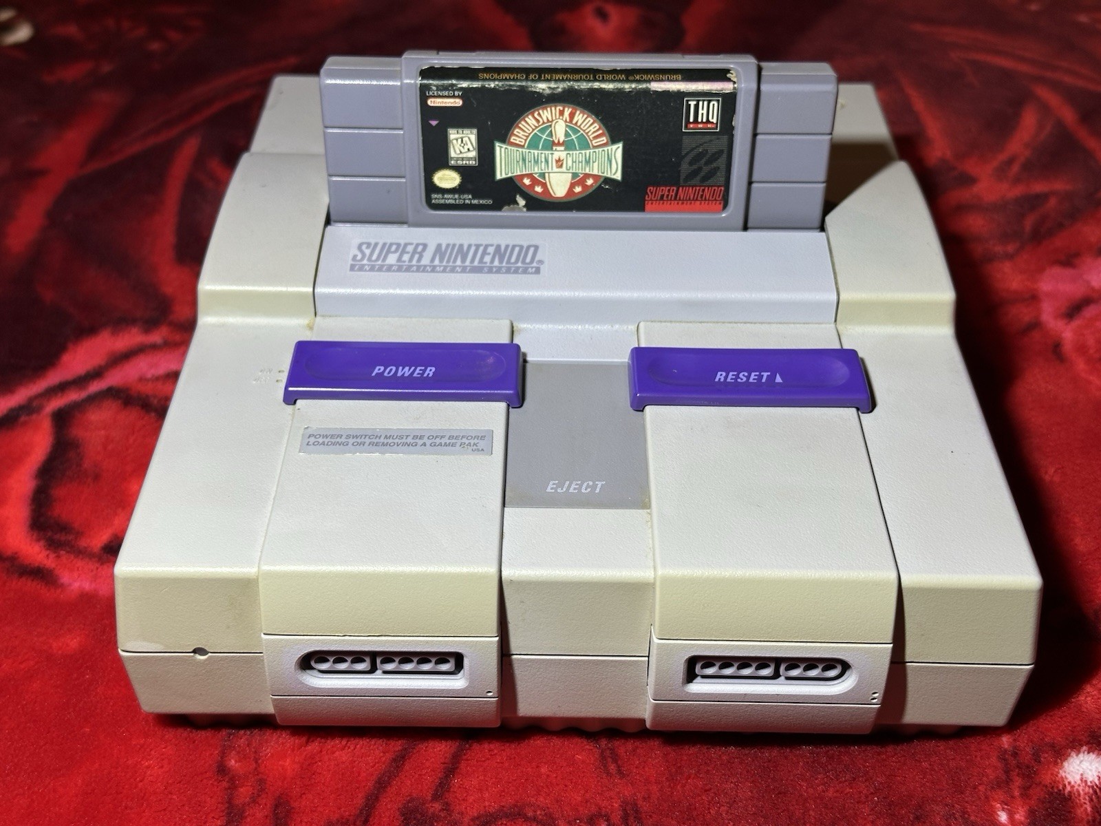 Super Nintendo SNES Bundle + Bowling Game & Power Supply Loose Power Jack Issue