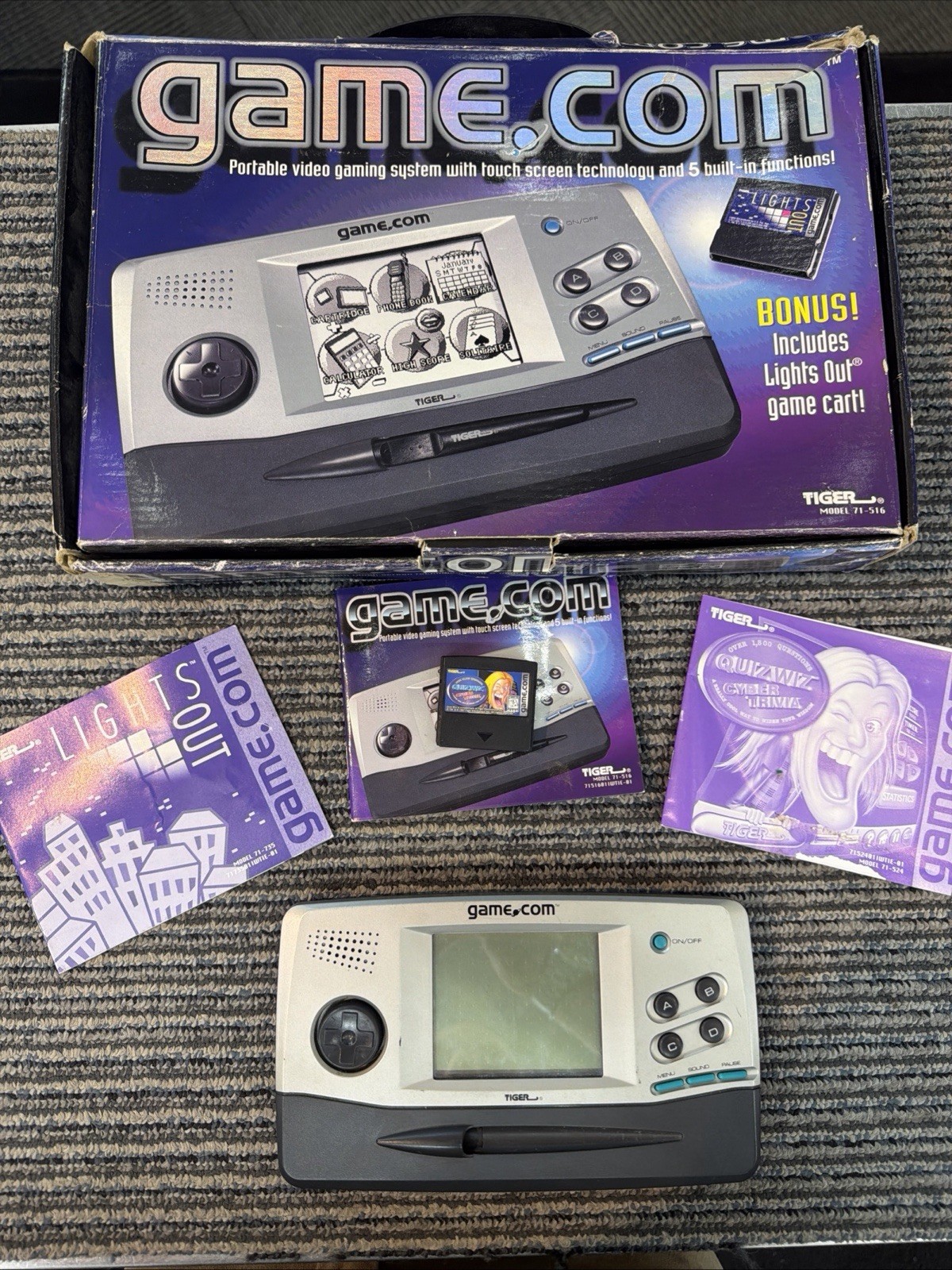 Tiger Game.com Handheld Console System With Box, 1 Game & Manual Works Tested