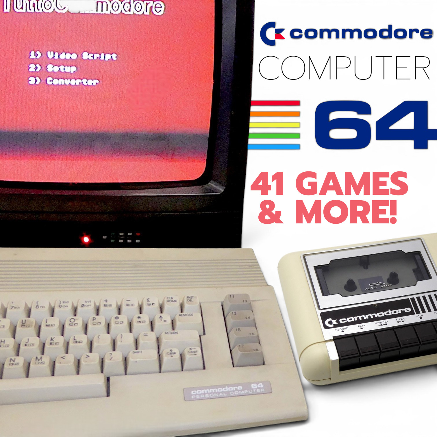Commodore 64 WORKING!!! 41x Cassette Games, Datasette, Joysticks & Booklet