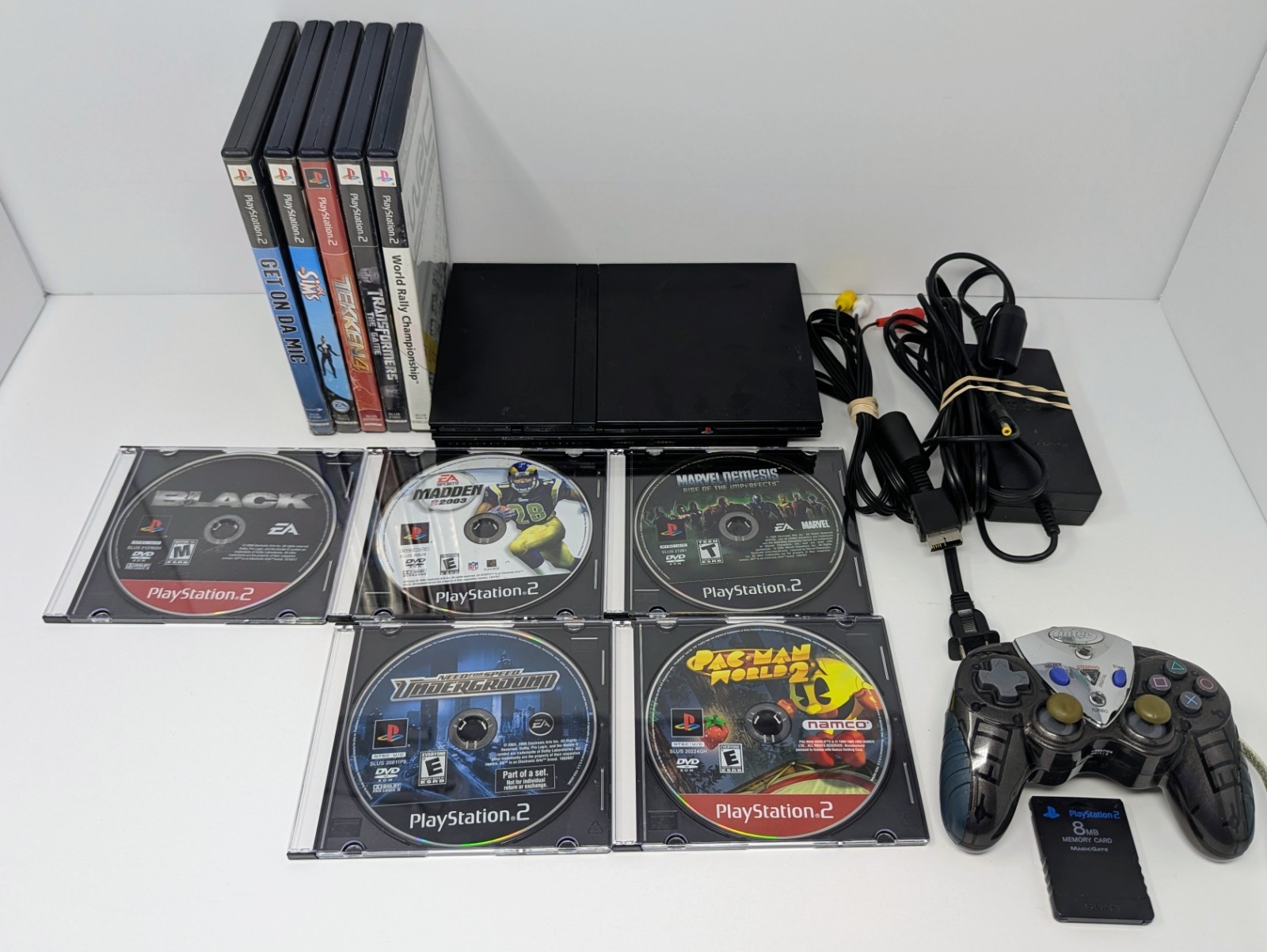 Sony PlayStation 2 PS2 Slim Console Bundle w/ 10 Games – Tekken 4, Sims, & More!