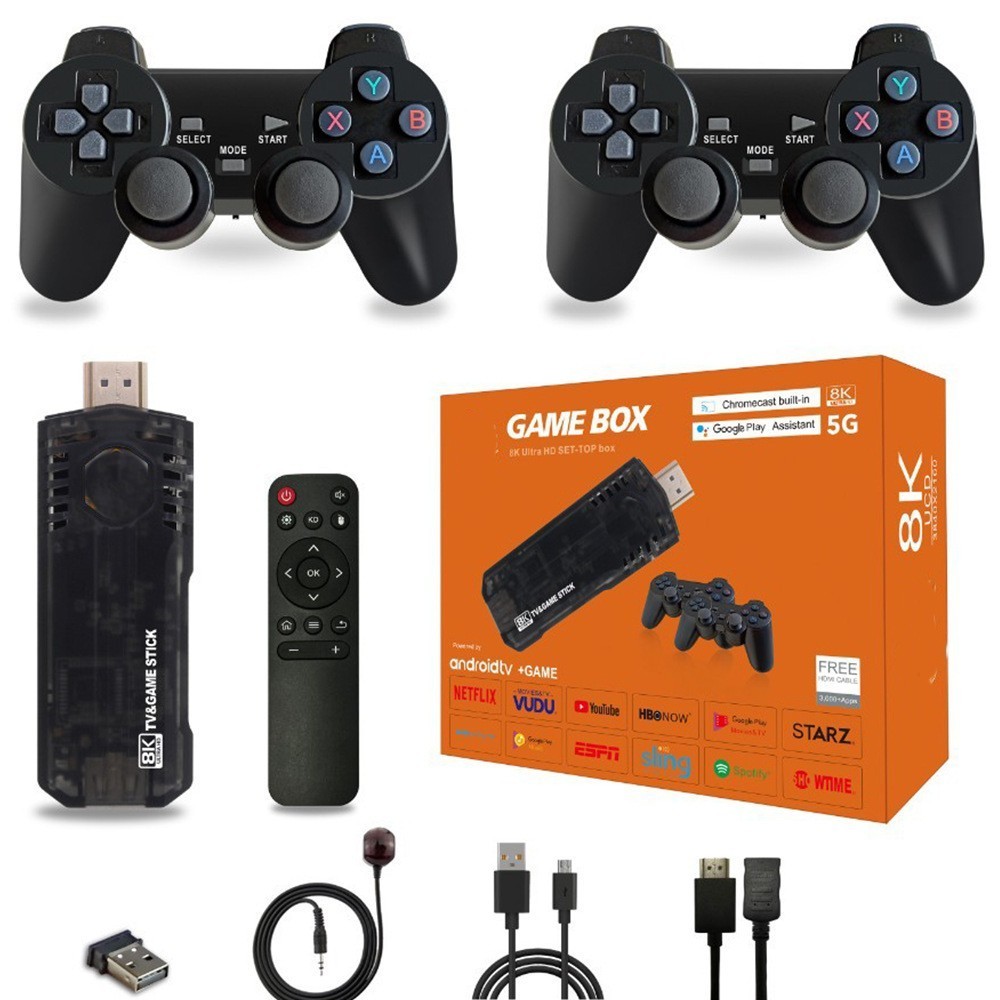 HD Game Console Wireless Dual Controllers TV Plug Play Game Stick 64G 8K HDMI