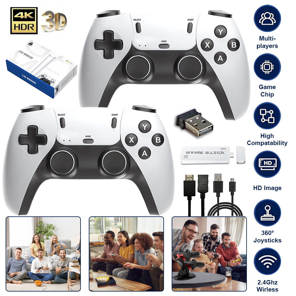 Consola de videojuegos retro Stick 4k HDMI 2 Controles 40000 Juegos Inalambrica-
