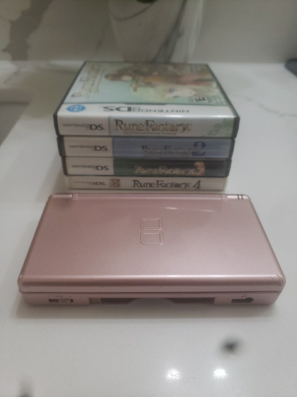 Nintendo Ds Lite Metallic Rose Gold & Rune Factory 1 2 3 4 Bundle Tested Working