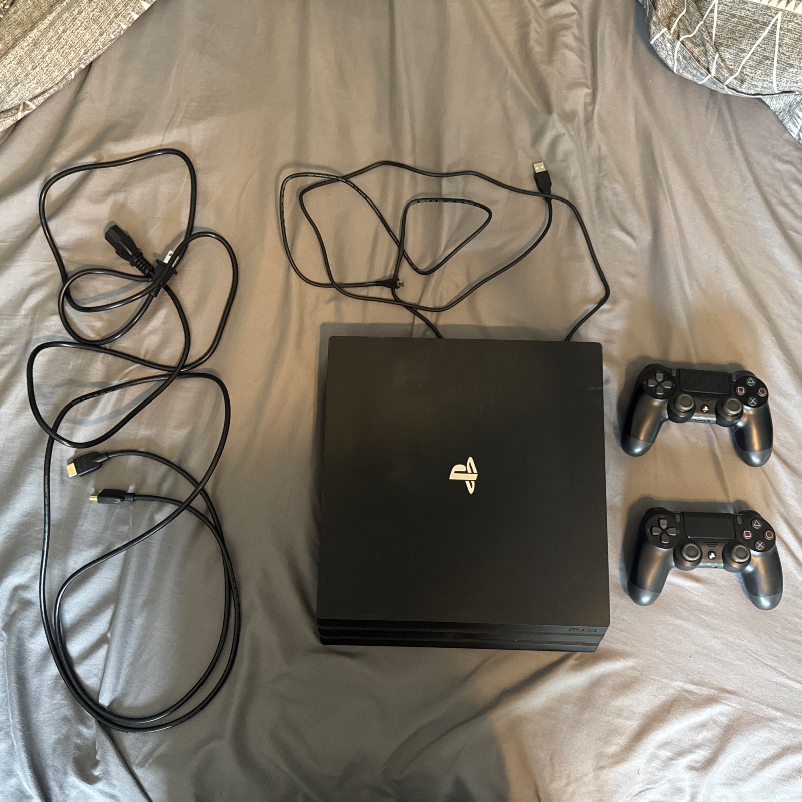 PlayStation 4 Pro 1TB Console w/ Cables, Cords, 2 Controllers (Firmware 9.04)