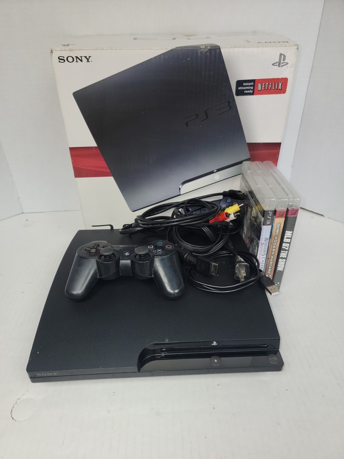 Sony PlayStation 3 Slim CECH-2001A 120GB Black Console CIB (260139) W Games!