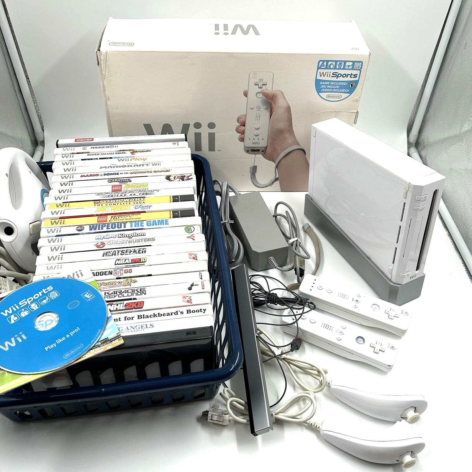 Huge Nintendo Wii Console Bundle RVL-101 2 Controllers 23 Games Mario With Box