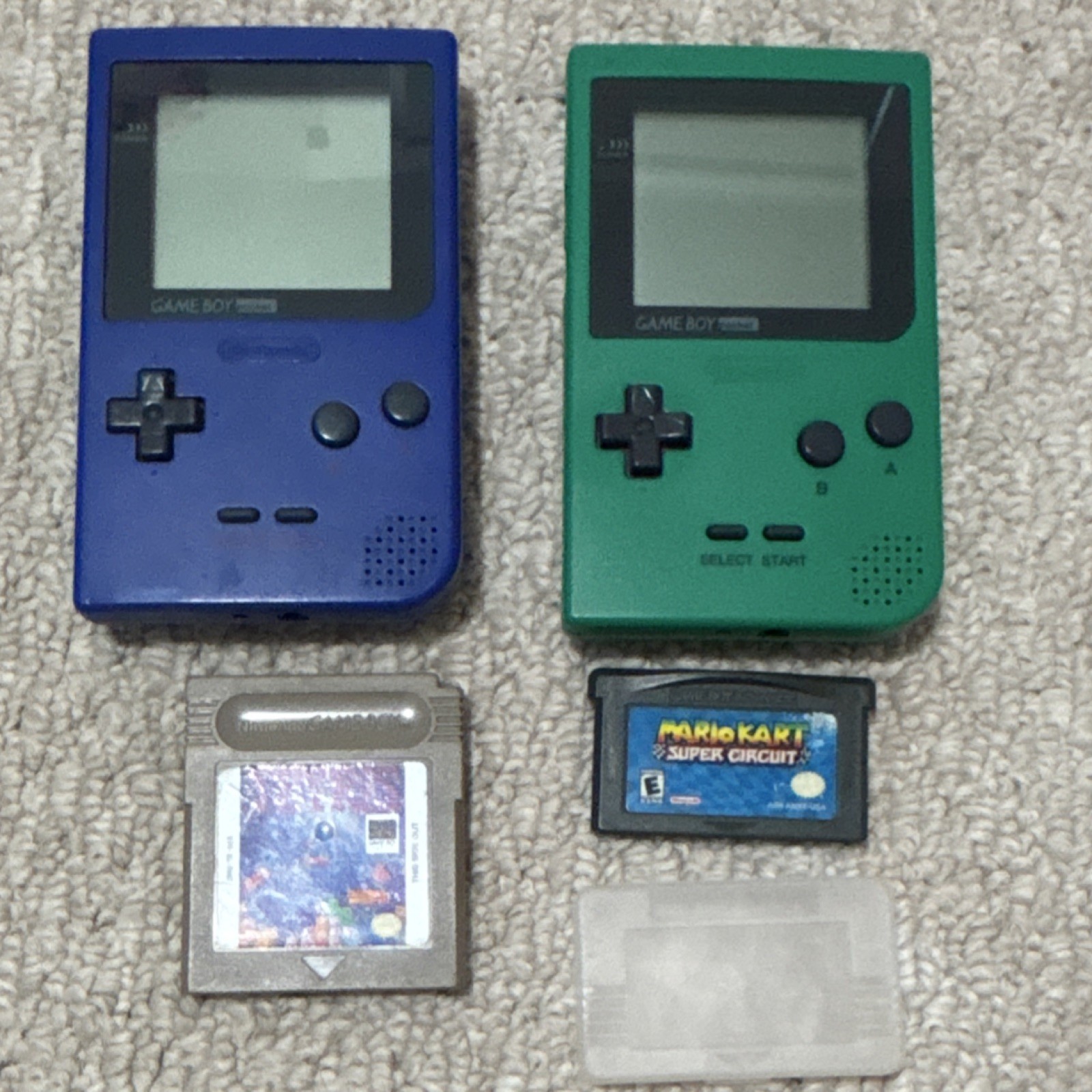 Game Boy Pocket Blue & Green Tetris & Mario Kart Super Circuit bundle READ DESC