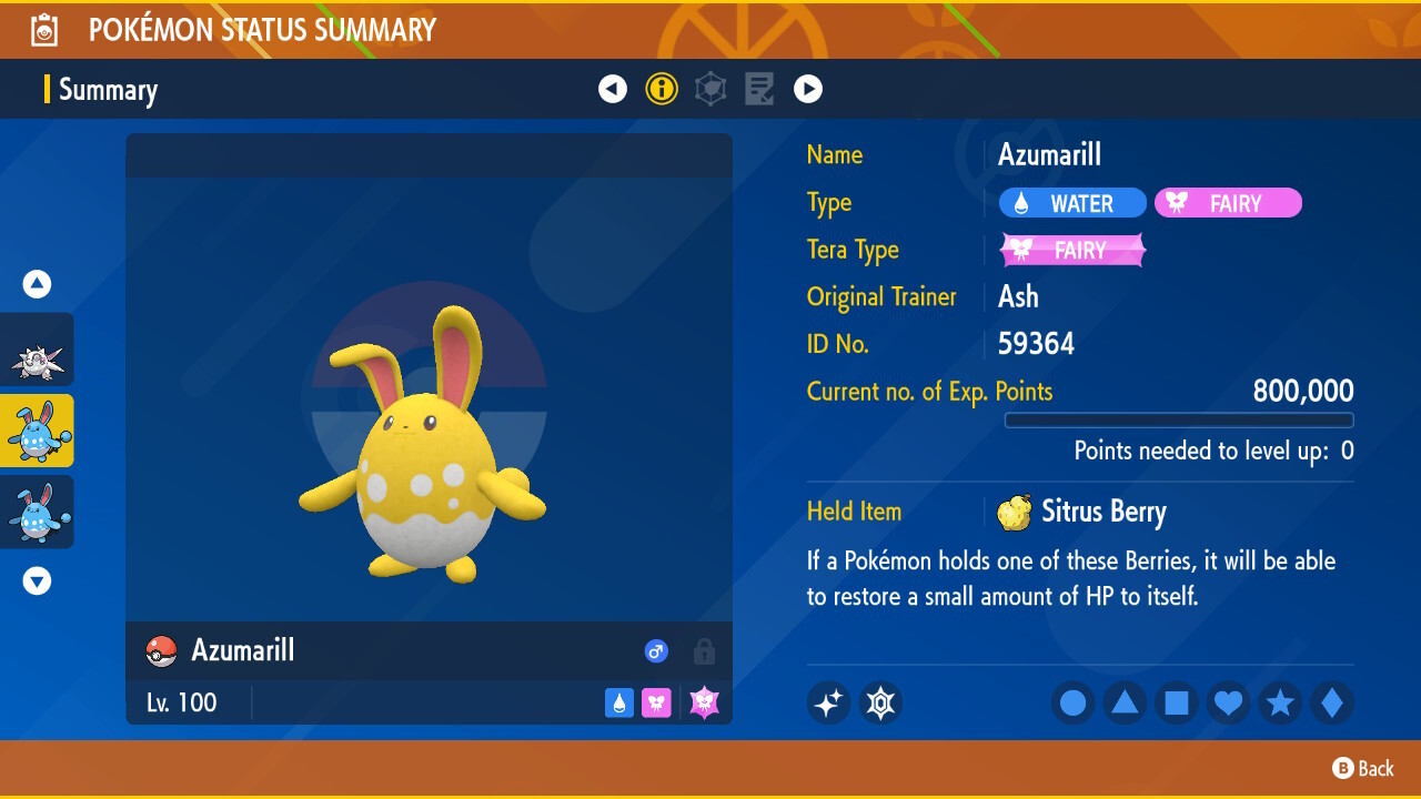 Pokemon Azumarill 6IV Trained 🌟Shiny🌟 & Non Shiny Best Stats Scarlet & Violet