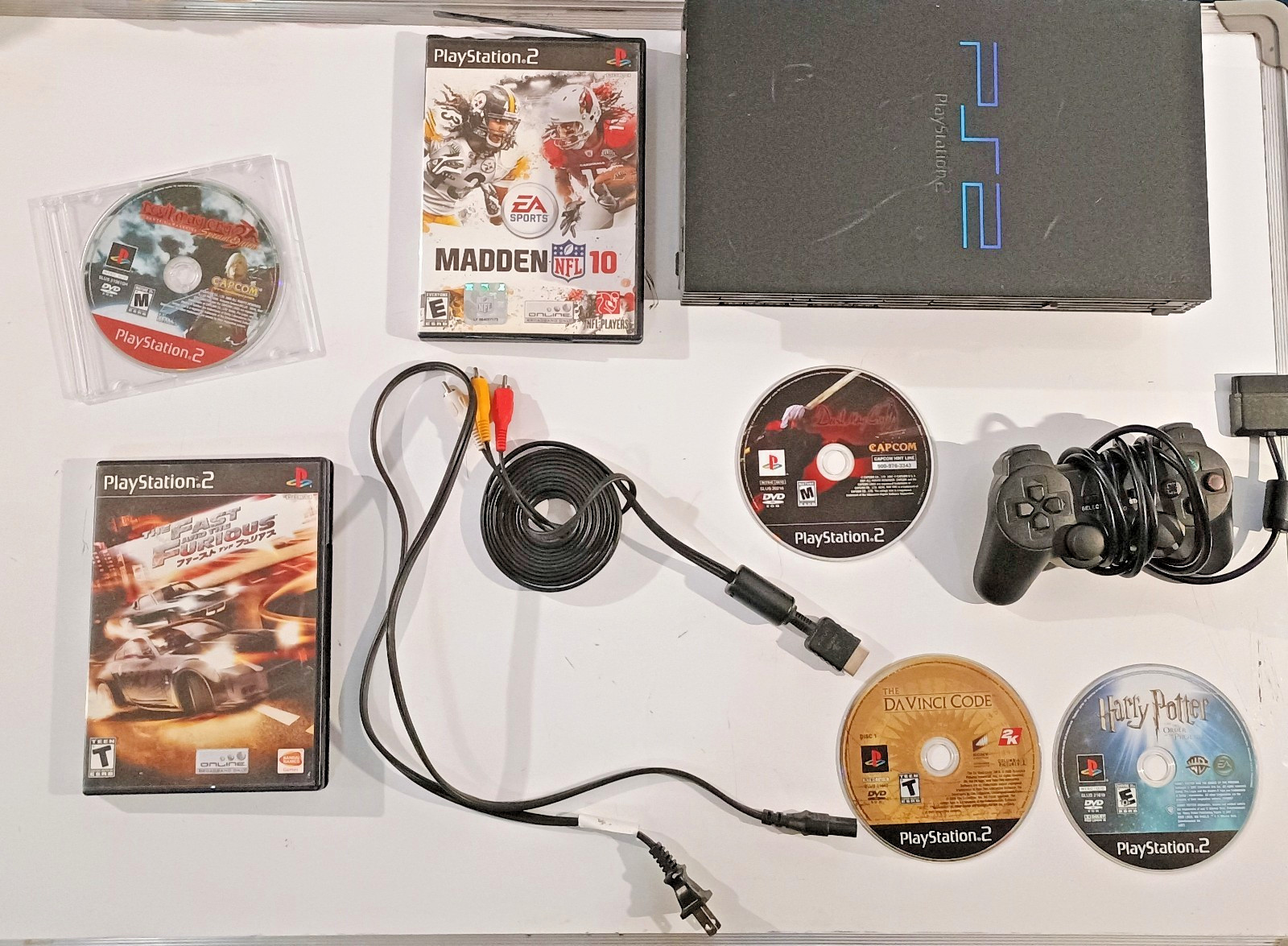 Sony PlayStation 2 PS2 Fat Console with Cords + third party controller, 256MB