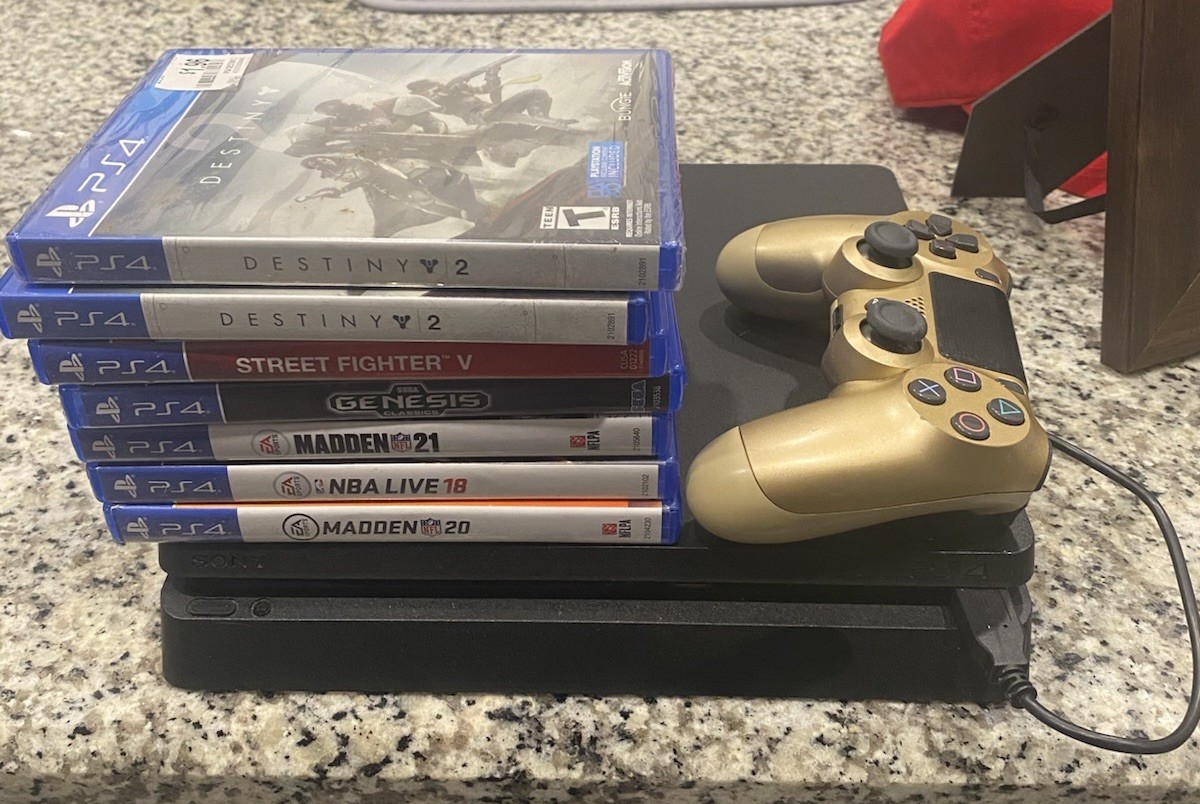Sony PlayStation 4 Slim 500GB Console CUH-2215A Tested W/ Gold Controller/Games