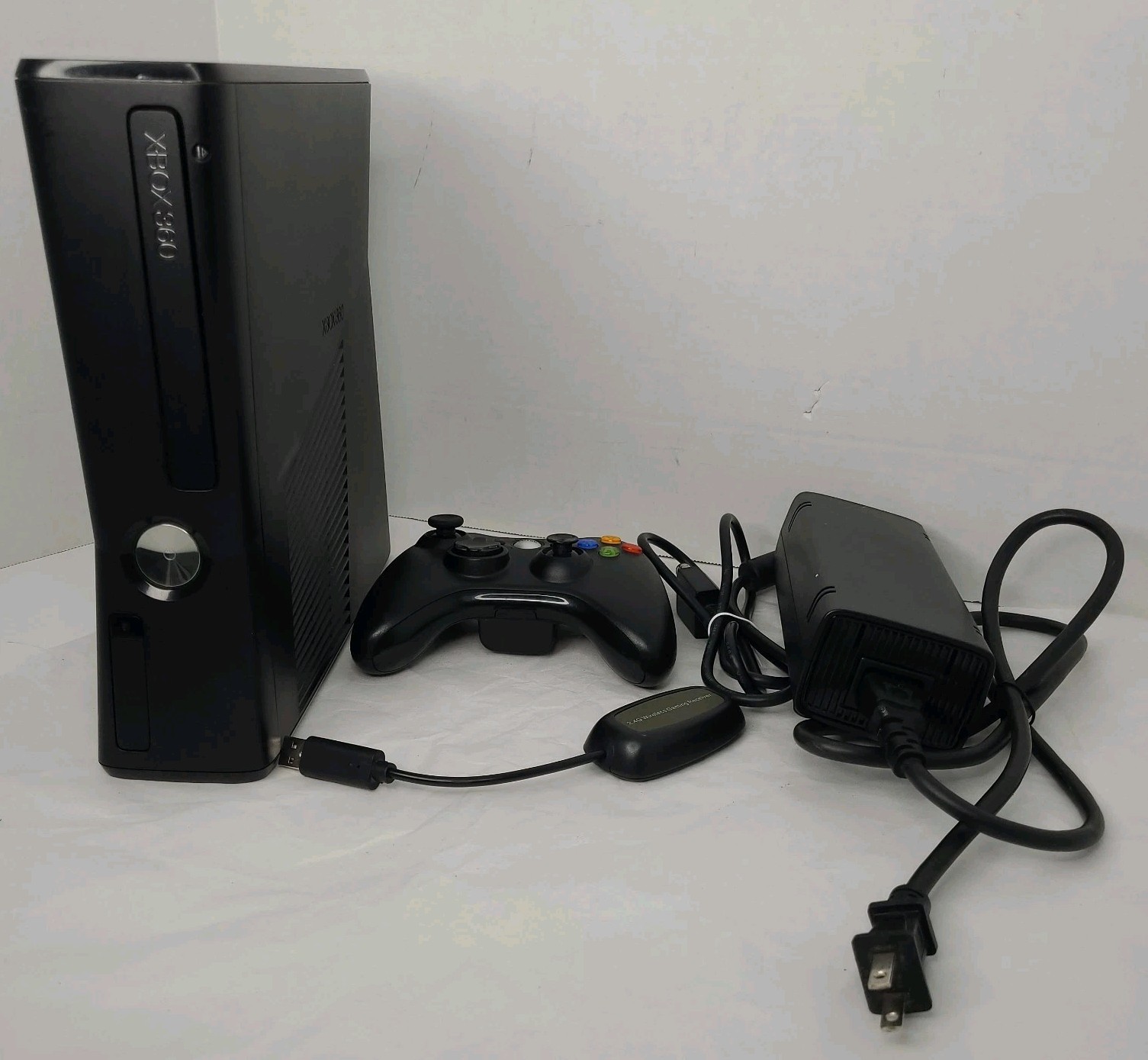 Vintage Xbox 360 Slim Matte Black Console 250GB Power Chord Controller Working