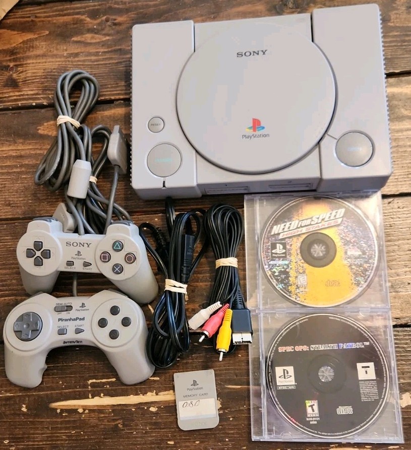 💥Sony PlayStation 1 PS1 Original Console System Bundle Gray 2 Games Memory Card