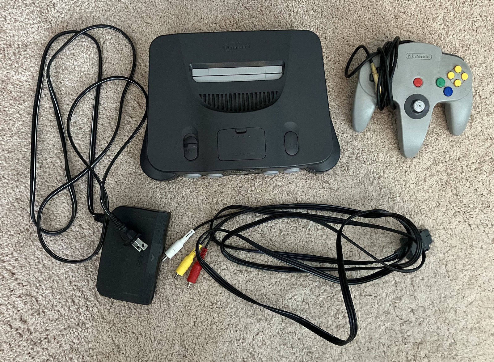 Charcoal Gray Nintendo 64 Video Game Console & Hookups, Controller NUS-001(USA)