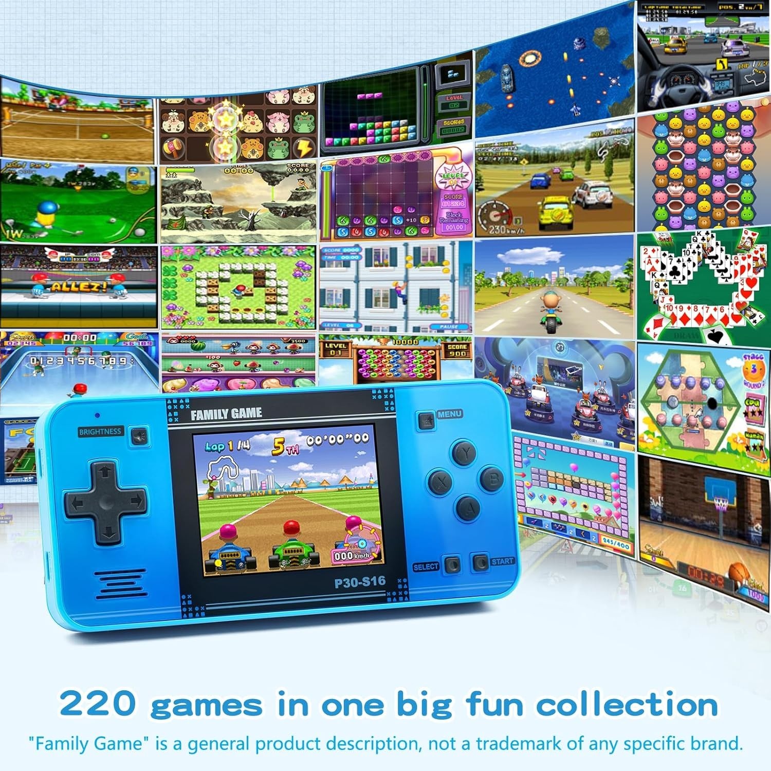 Rechargeable Handheld Game Console – Retro Arcade Toy, Blue