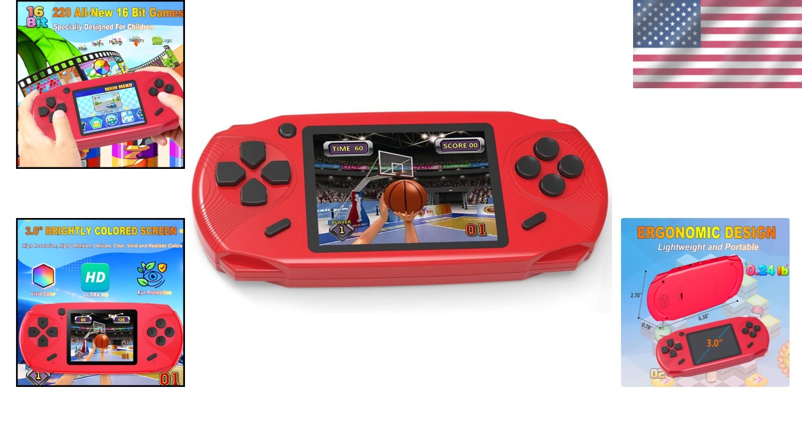 3.0” HD Screen Handheld Game Player – 220 Retro Games for Kids, Lightweight Fun