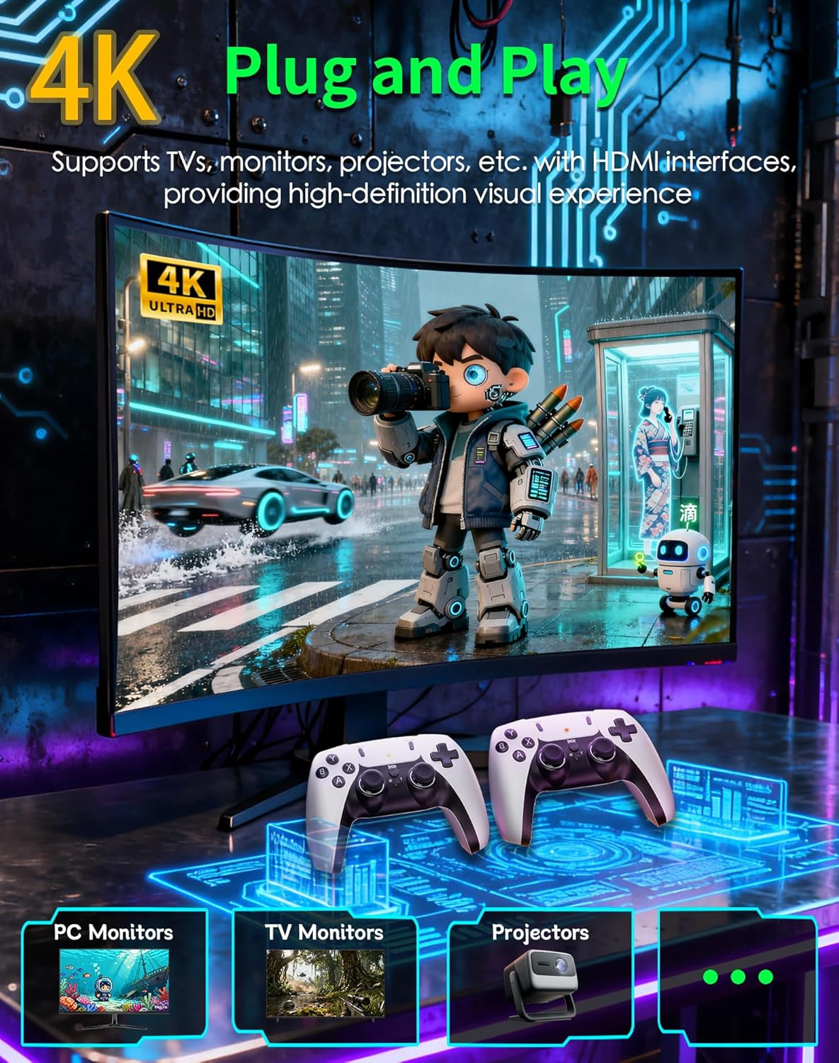 2026 Upgraded Retro Gaming Console Stick, Video Games Stick Built-In 23 Emulator