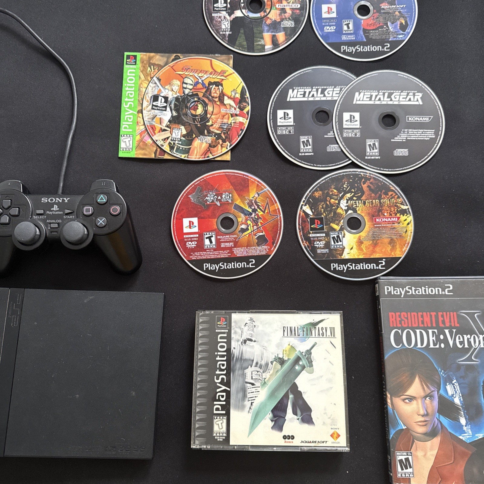 Sony PlayStation 2 Slim Bundle with 22 PS1 and PS2 Games | Tested and Working!