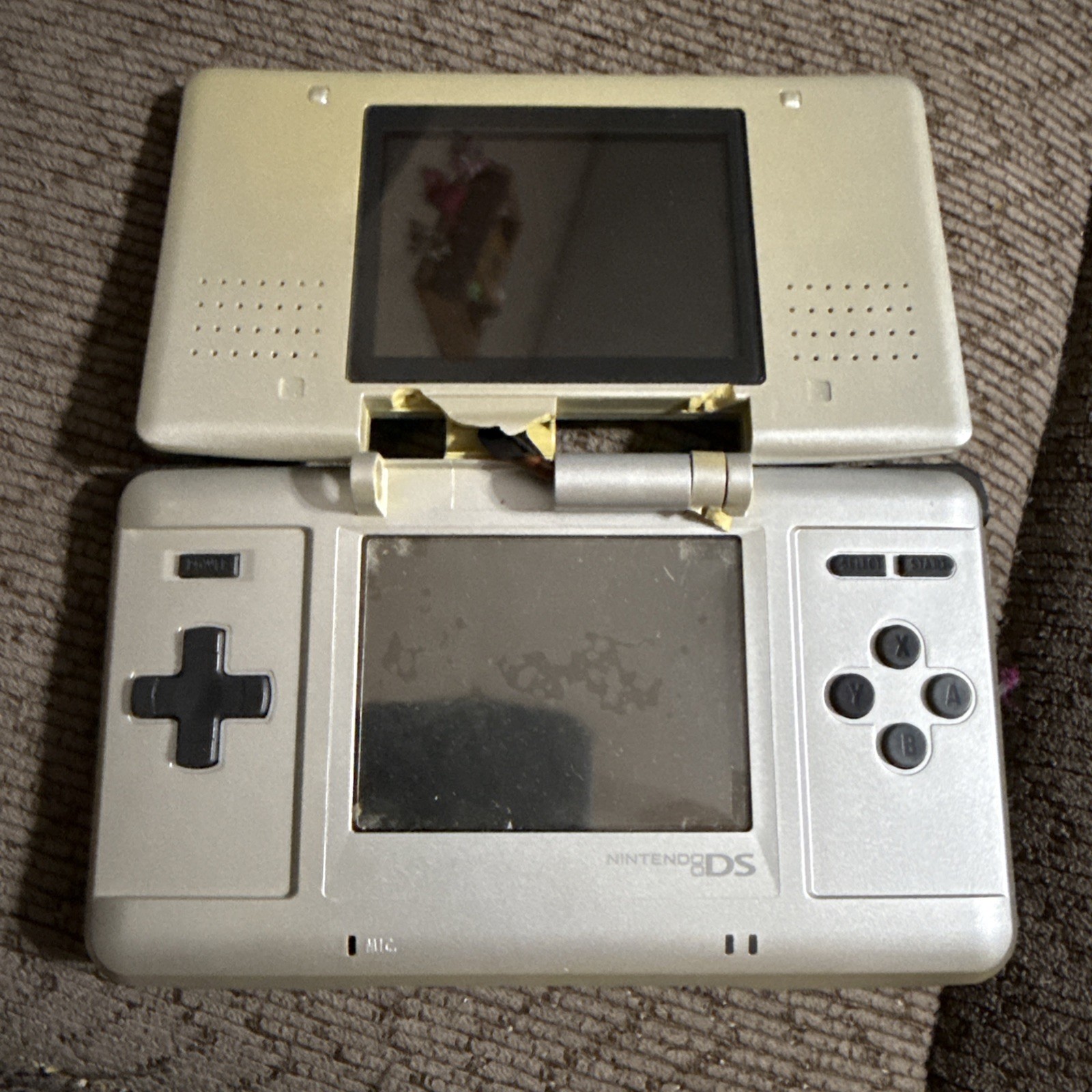 Nintendo DS Original NTR-001 Silver Console Untested Broken Hinge Parts Repair