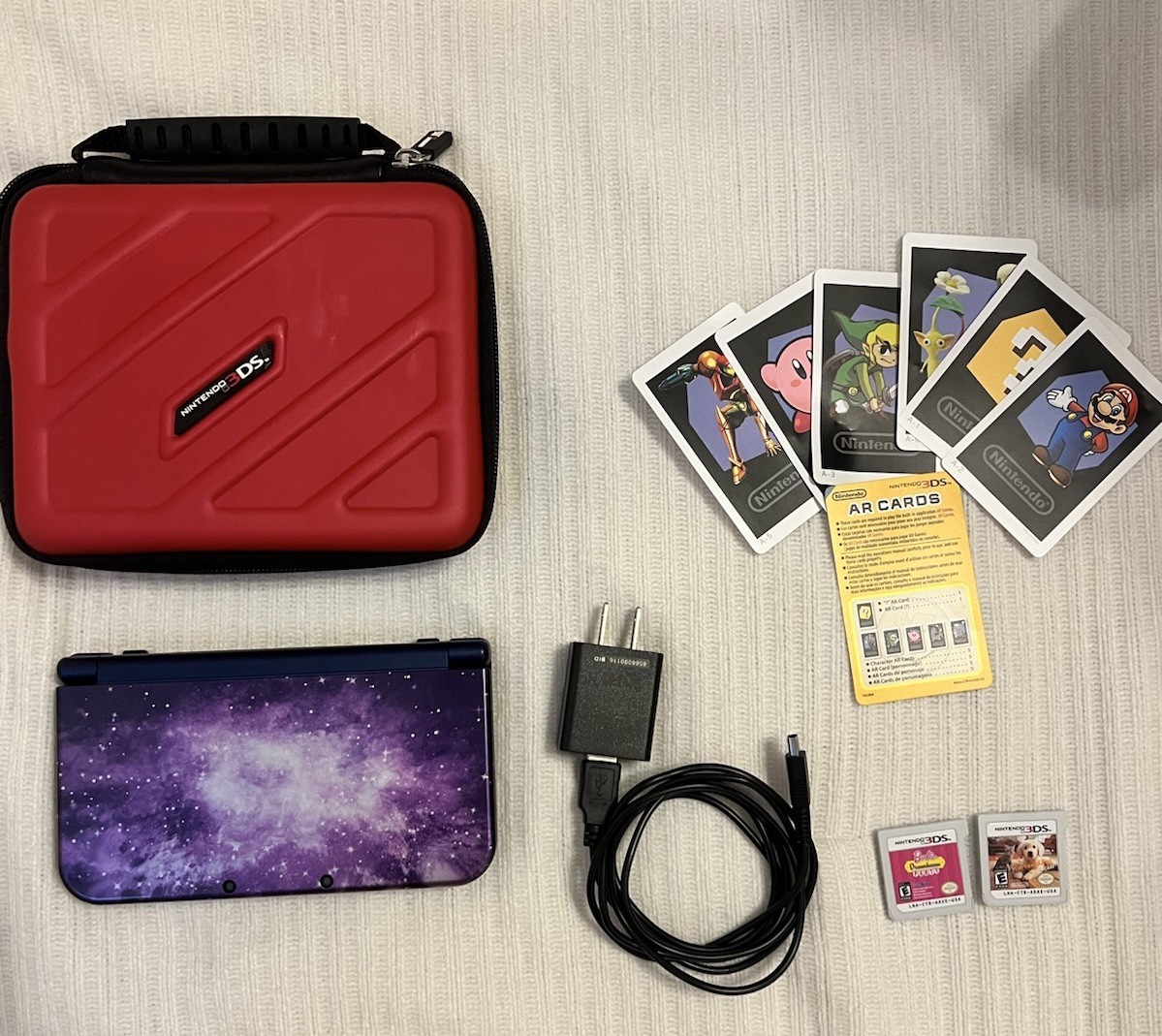 Nintendo 3DS XL Galaxy Edition Blue/Purple 3D Bundle w/ Charger, 2 Games & Cards