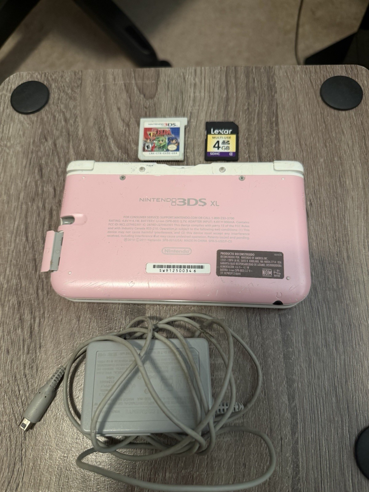 Nintendo 3DS XL Pink SPR-001 USA W/4GB SD Card & Charger Tested. NO STYLUS