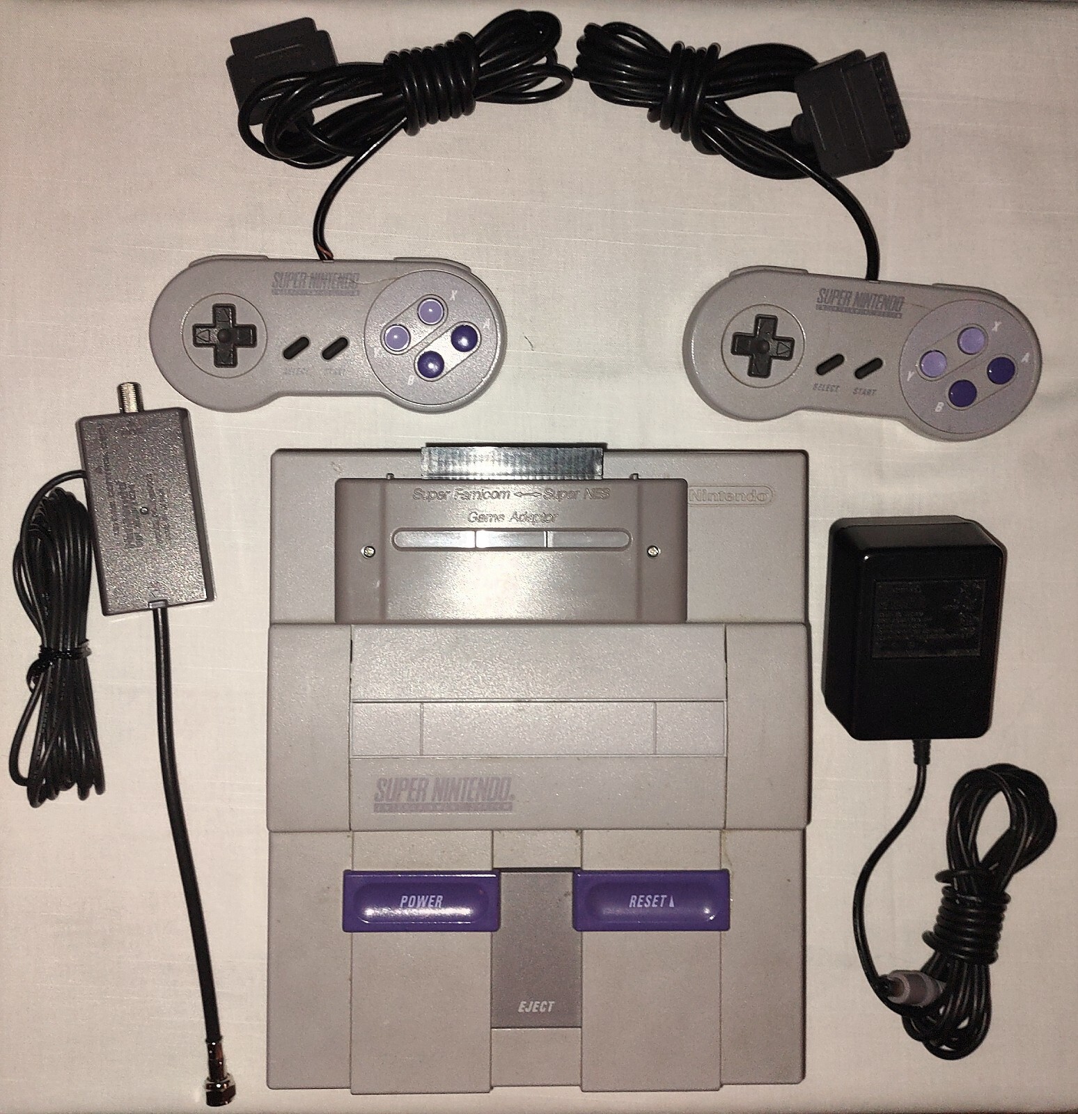 SNES Super Nintendo All Original Console, 2Controllers,RF+AC+ SuperFamicomAdapt