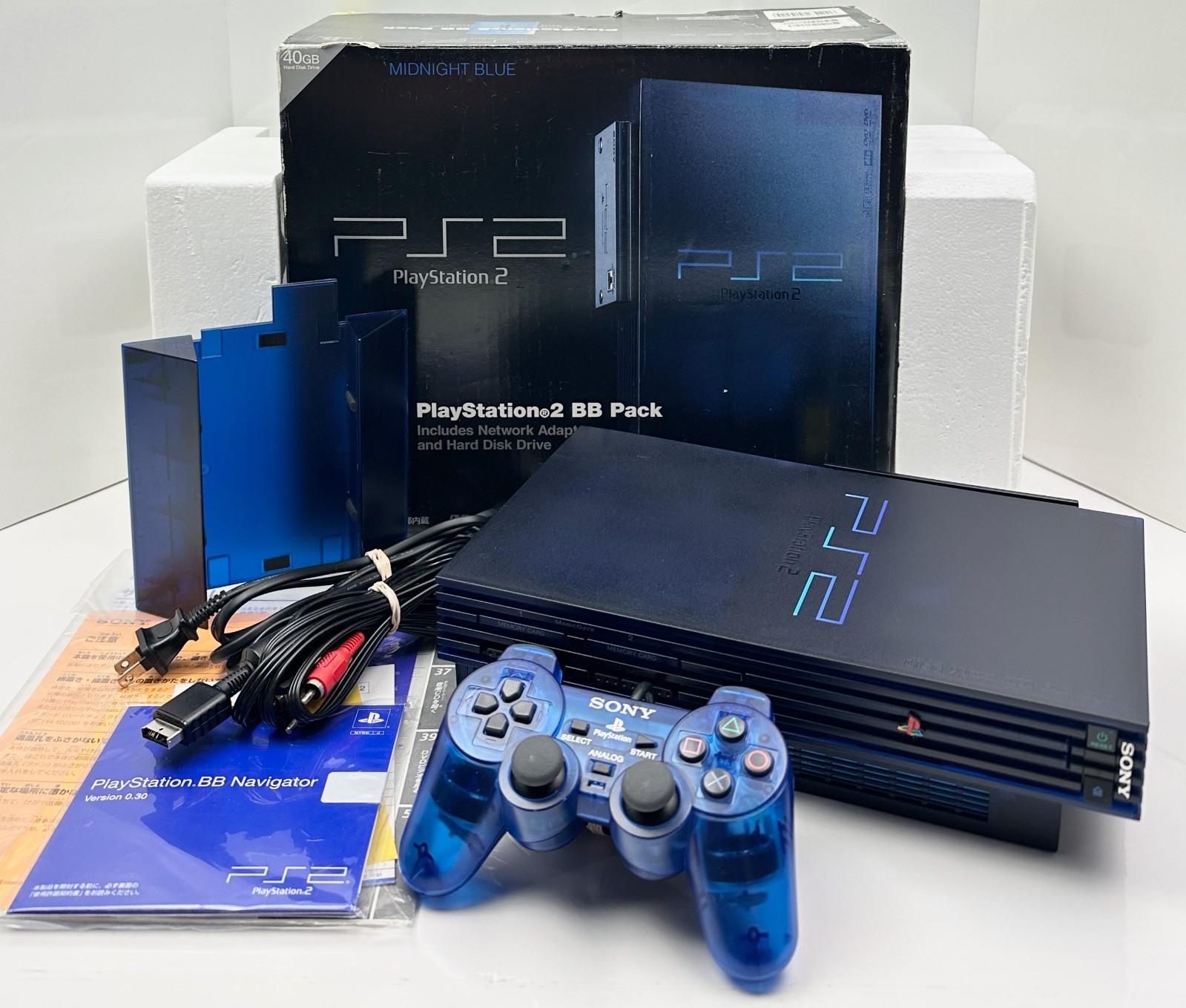 Sony PlayStation 2 BB Pack Midnight Blue 40GB Console Complete In Box *Near Mint