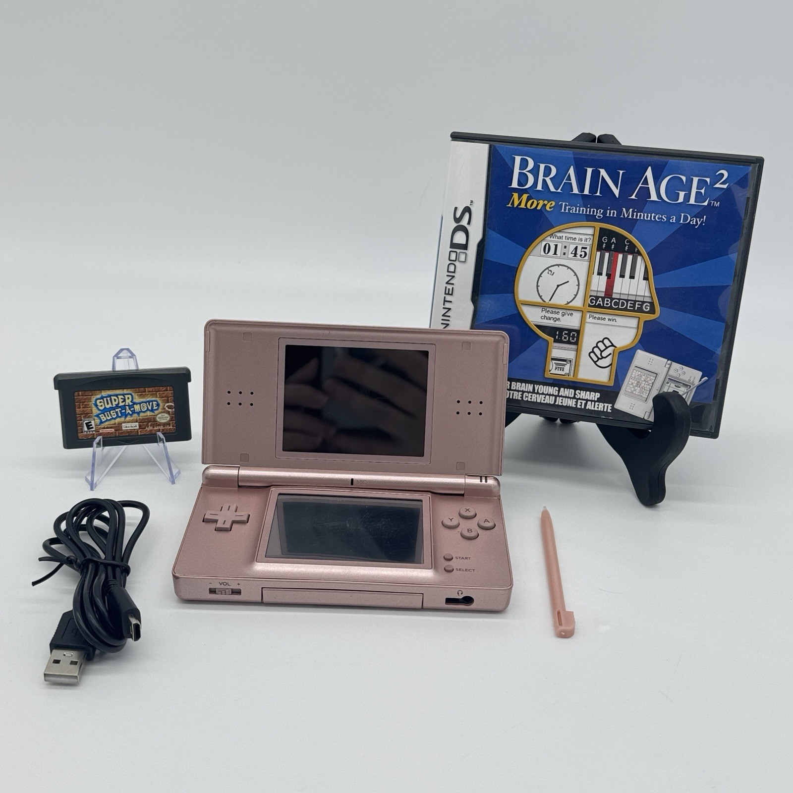 Nintendo DS Lite Console Metallic Rose With Charging Cable Stylus Games – TESTED