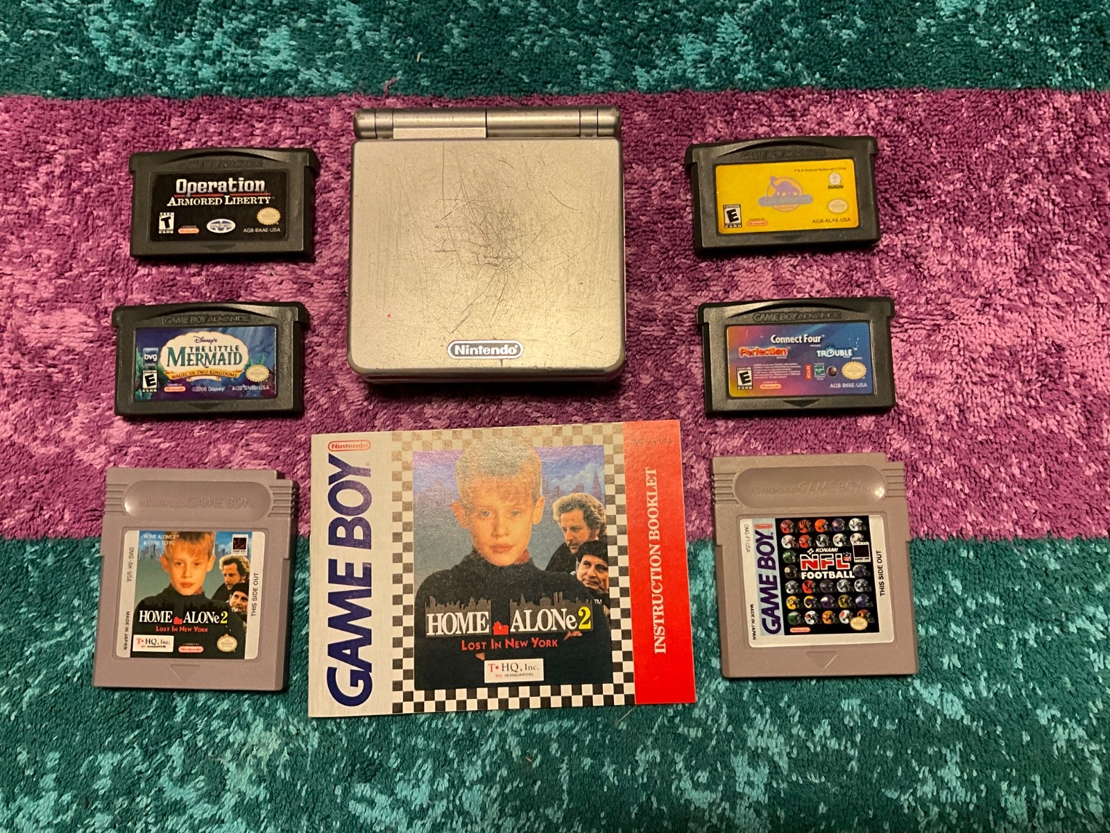 Nintendo GBA SP Silver Tested Working With GBA And Game Boy Games No Charger