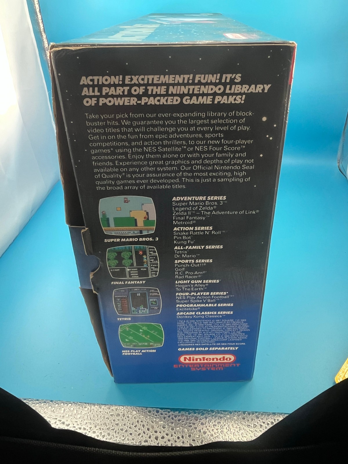 Nintendo NES Action Set (Blue Box), Mario/Duck Hunt, Cords, Controlers, Zapper