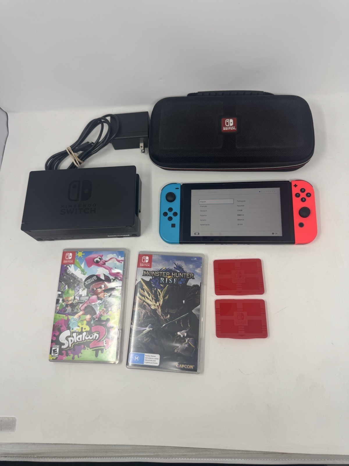 Nintendo Switch HAC-001 Bundle w/ Dock Joycons Charger Two Games Carrying Case