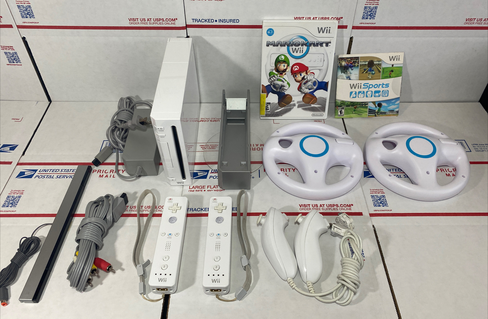 Nintendo Wii Bundle + MARIO KART +Wii Sports + Wheels -NEXT DAY SHIP – WARRANTY
