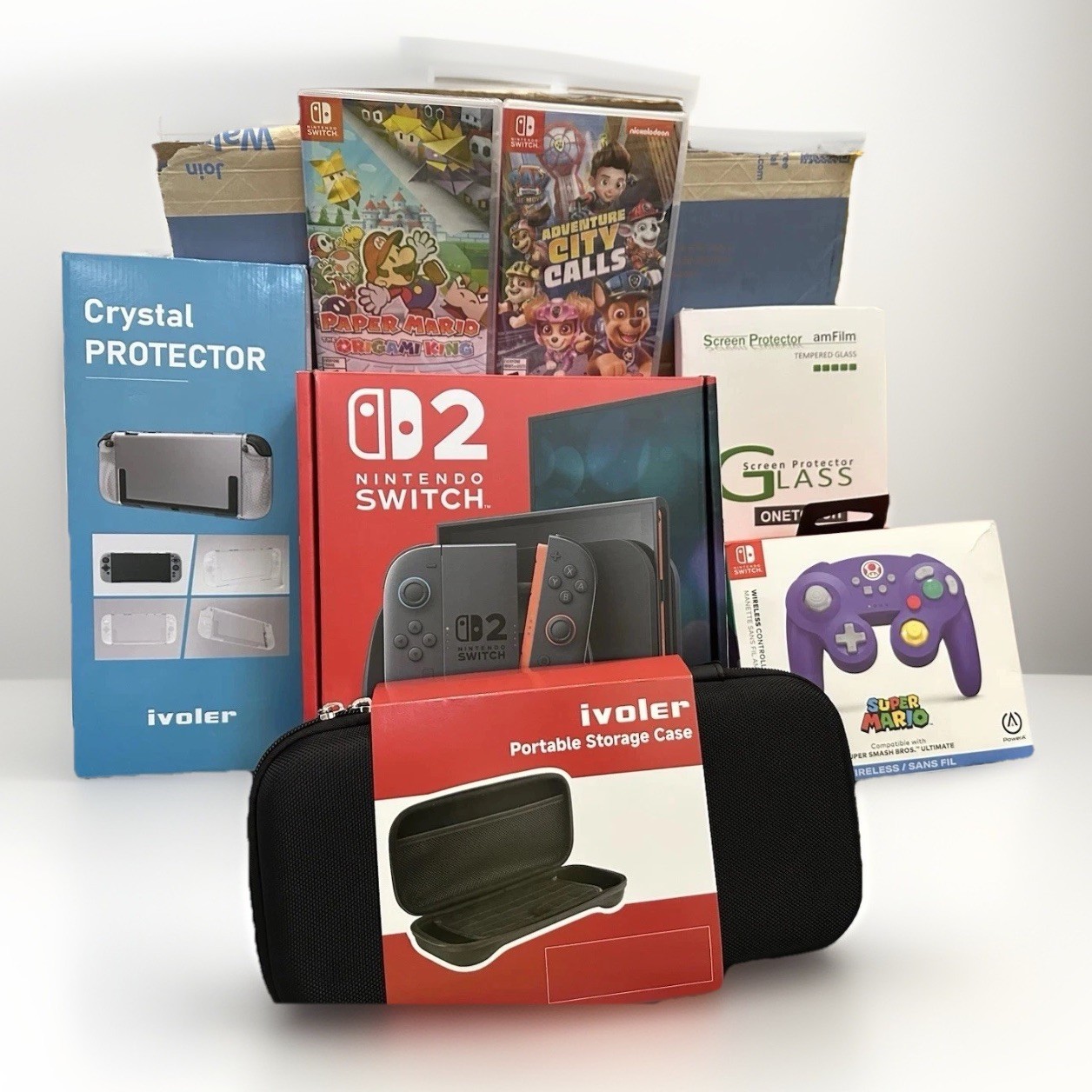 Nintendo Switch 2+Paw Patrol+Paper Mario+Case/Screen Protector+Controller Lot