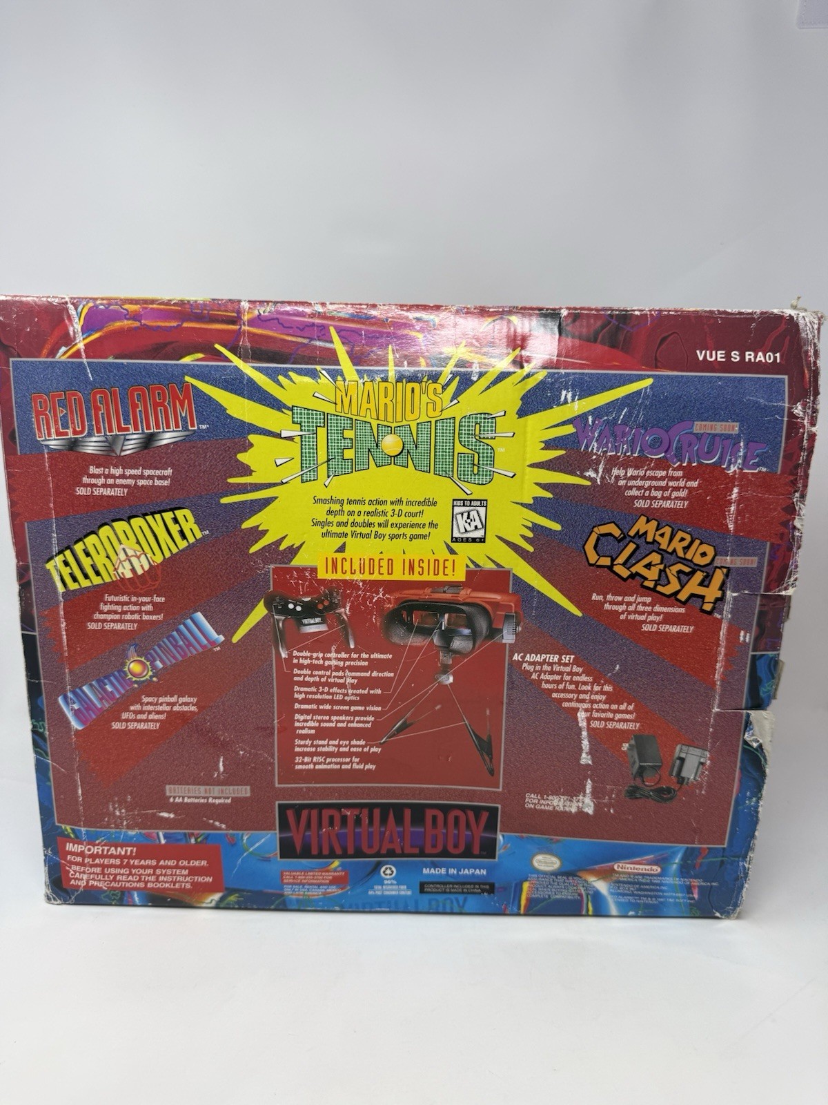 1995 Nintendo Virtual Boy video game console System CIB complete + Mario Tennis