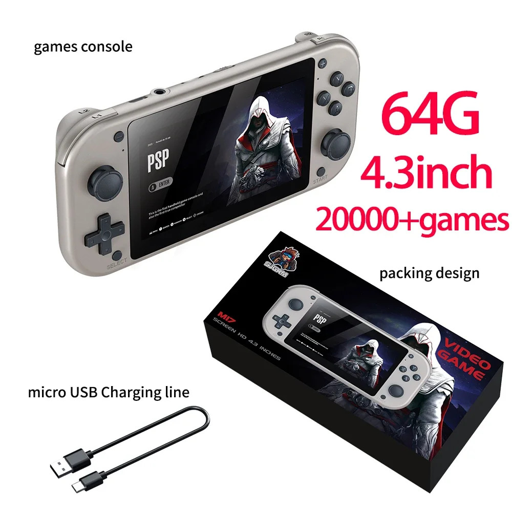 M17 Handheld Game Console Linux Retro Gaming 4.3 Inch Screen 64GB 128GB Player