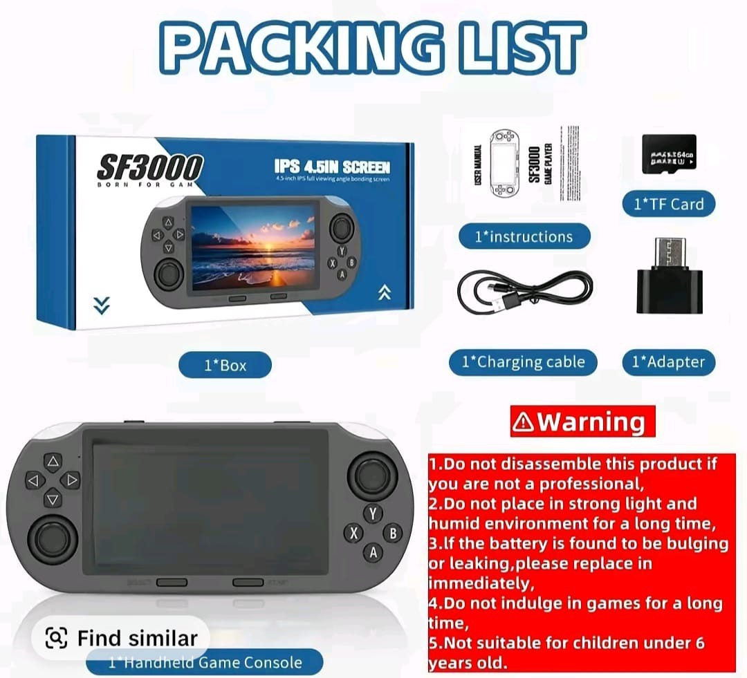 SF 3000 Retro Handheld Games Console With 4.5 Inch I P S Screen 3000mAh 16GB