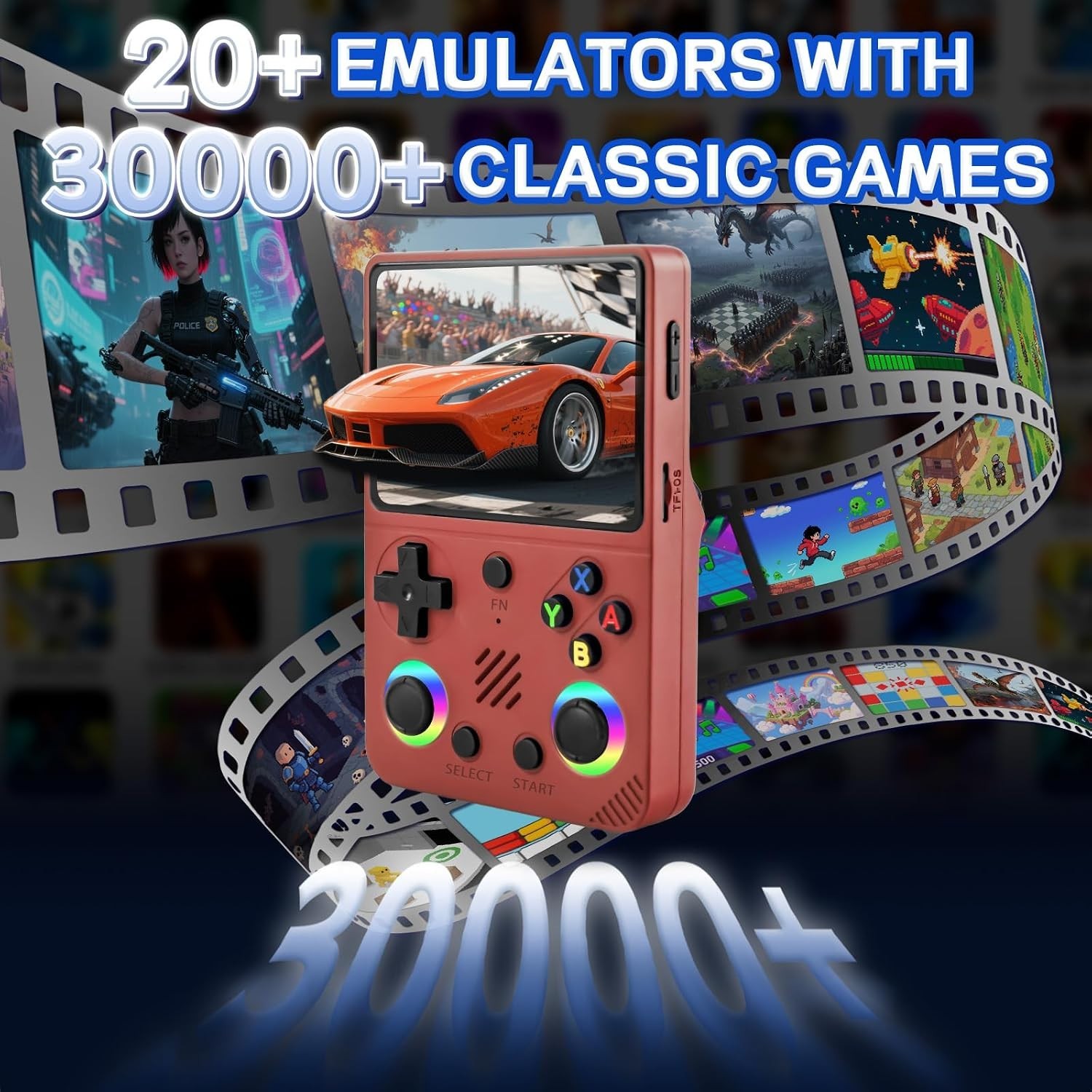 RG36PRO Retro Handheld Console – 30K+ Games, 64GB, 3.5″ IPS, Rechargeable, Red