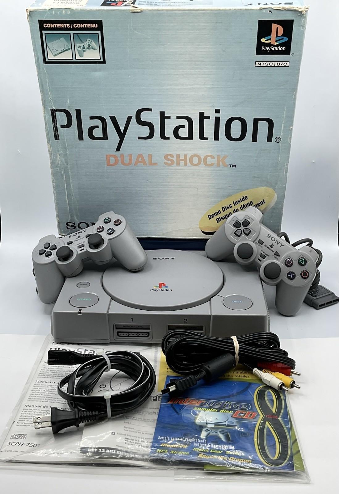 Sony Playstation 1 Dual Shock SCPH-7501 Console CIB Works Great W/ 2 Controllers
