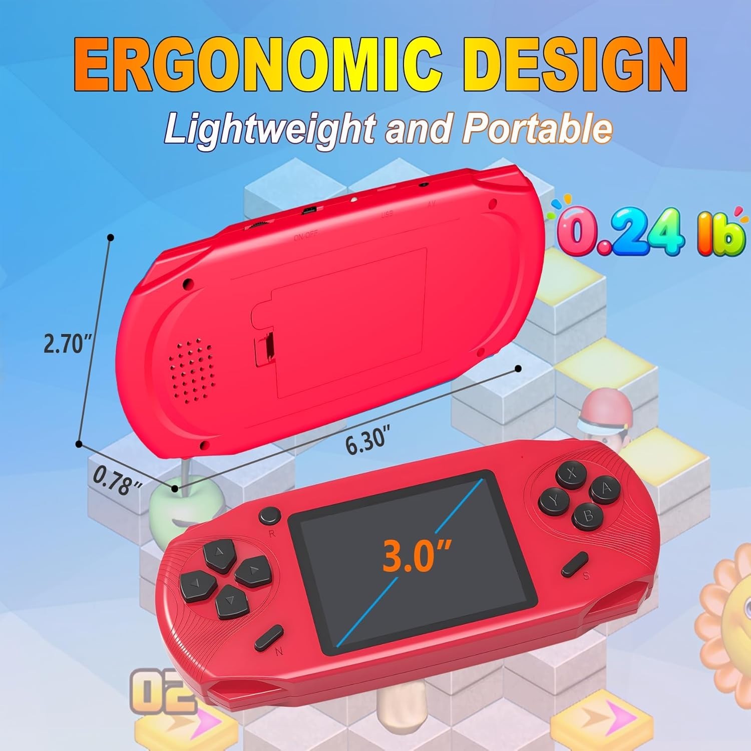 3.0” HD Screen Handheld Game Player – 220 Retro Games for Kids, Lightweight Fun