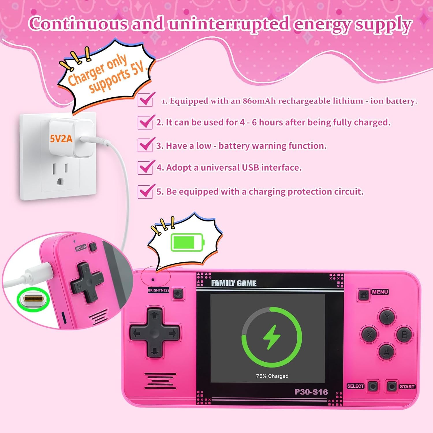 Handheld Retro Game Console – 220 Built-In Games, Rechargeable, 3.0″ Screen