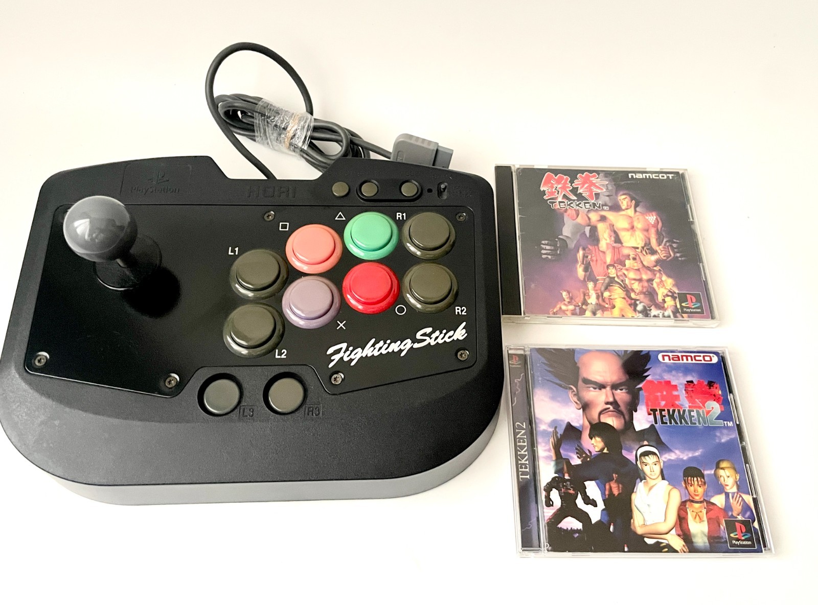 HORI Fighting Stick PS2 Arcade Controller w/ Tekken 1 & Tekken 2 Japan Lot