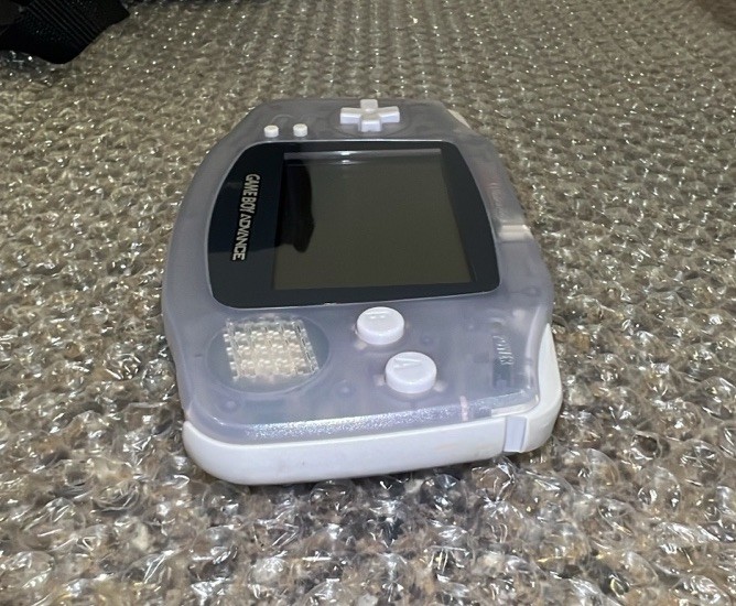 Nintendo Game Boy Advance Clear Glacier AGB-001 W/Link Cable, 6 Games Works