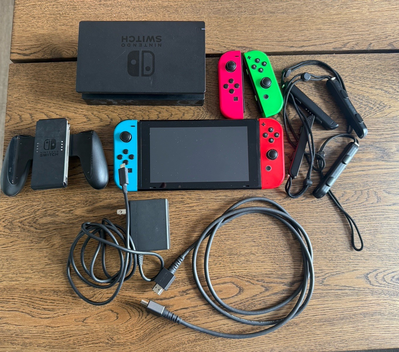 Nintendo Switch V1 Console Bundle 4 Joy-Cons 1 Grip 256GB Dock Cables Tested