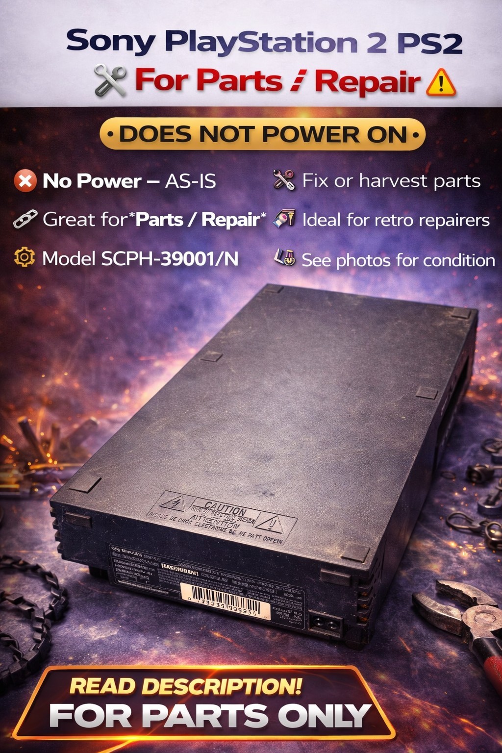 🎮 Sony PlayStation 2 PS2 Console SCPH-39001/N For Parts Repair No Power
