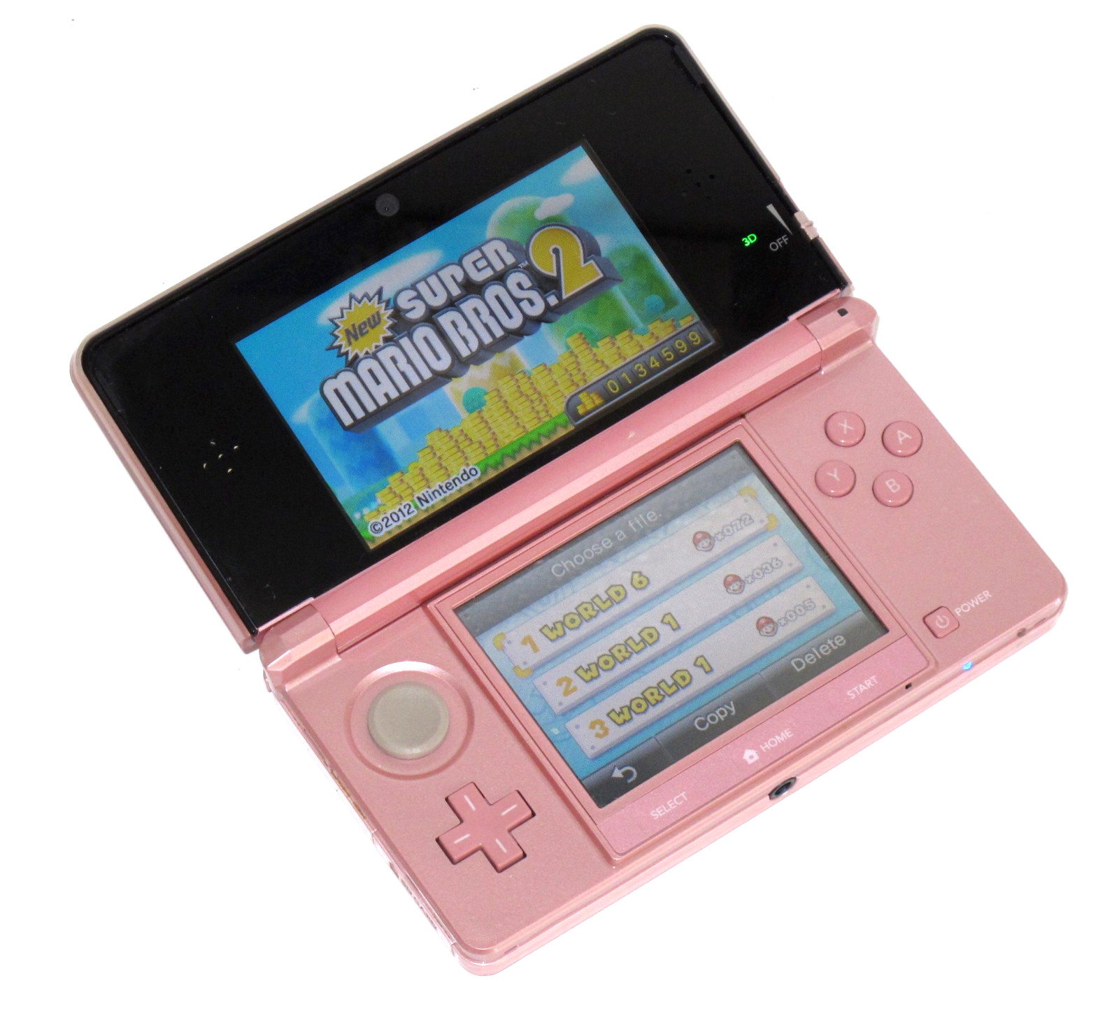 Nintendo 3DS Pearl Pink Console CTR-001 USA Bundle w/ New Super Mario Bros. 2!