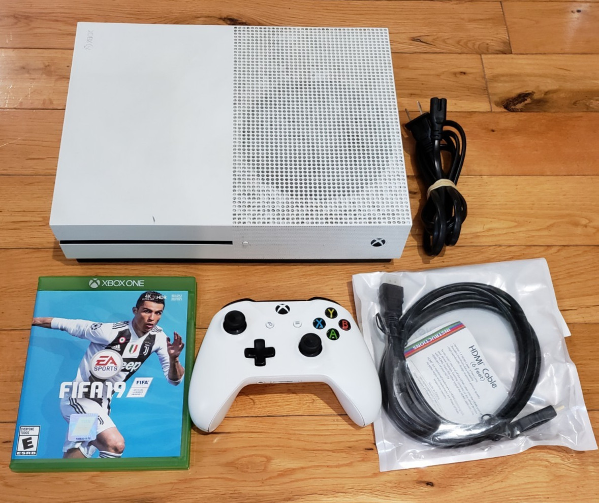 Xbox One S 1TB Console 1681 White Bundle, Controller 1708, Power, HDMI, TESTED