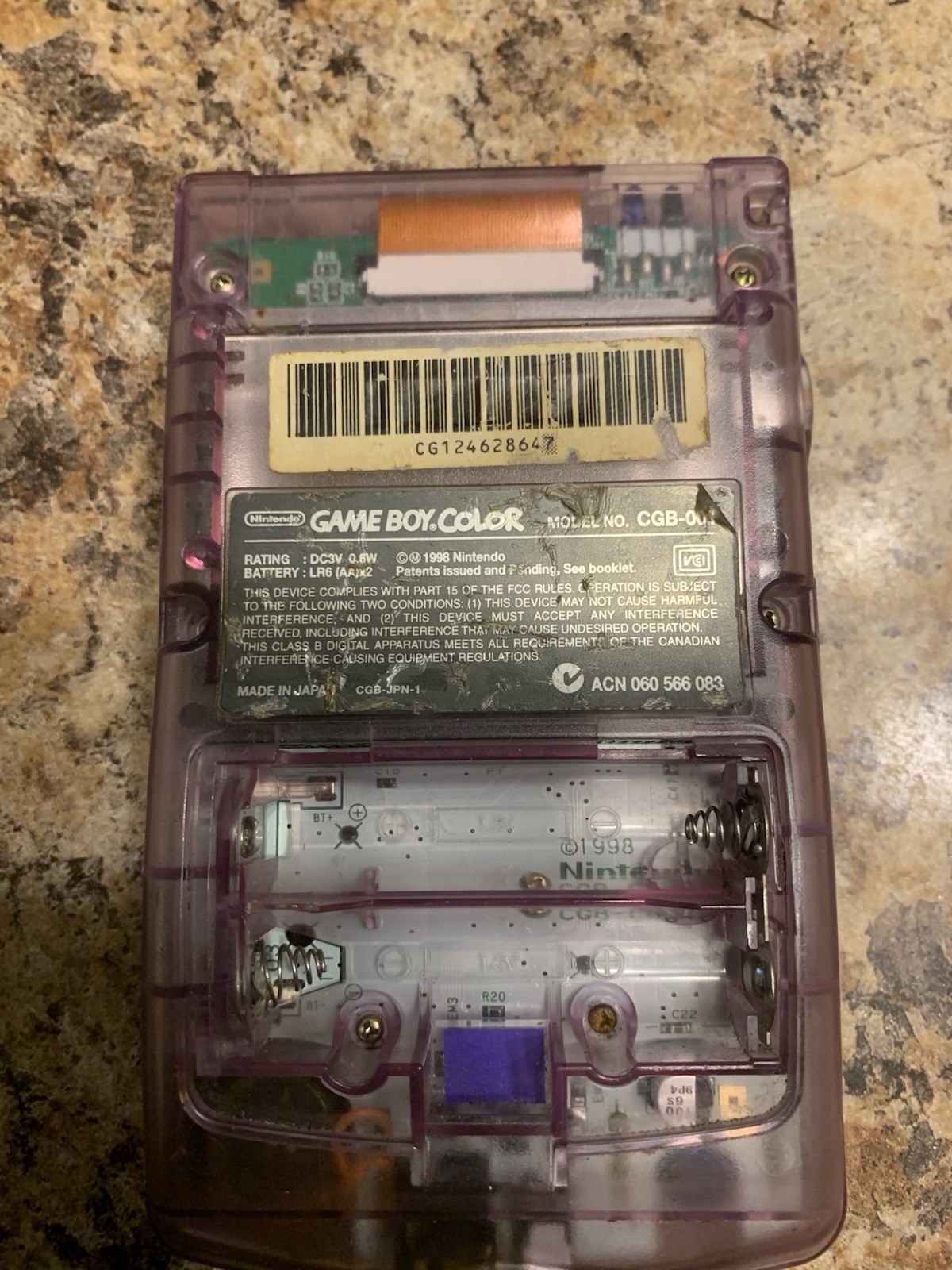 Nintendo Gameboy Boy Color Atomic Clear Purple CGB-001 FOR PARTS/REPAIR*
