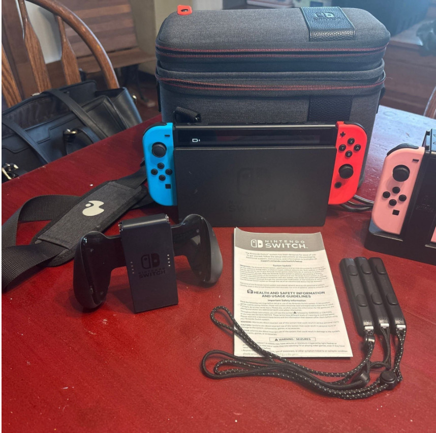 Nintendo Switch 32 GB Handheld Console-Neon Red/Blue/Pink, Controller and Case