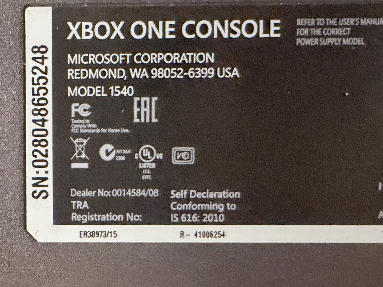 Microsoft Xbox One 500gb Console & Power Supply Only – Model 1540 Tested Works