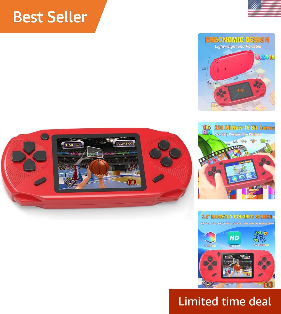 3.0” HD Screen Handheld Game Player – 220 Retro Games for Kids, Lightweight Fun