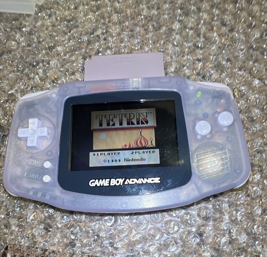 Nintendo Game Boy Advance Clear Glacier AGB-001 W/Link Cable, 6 Games Works